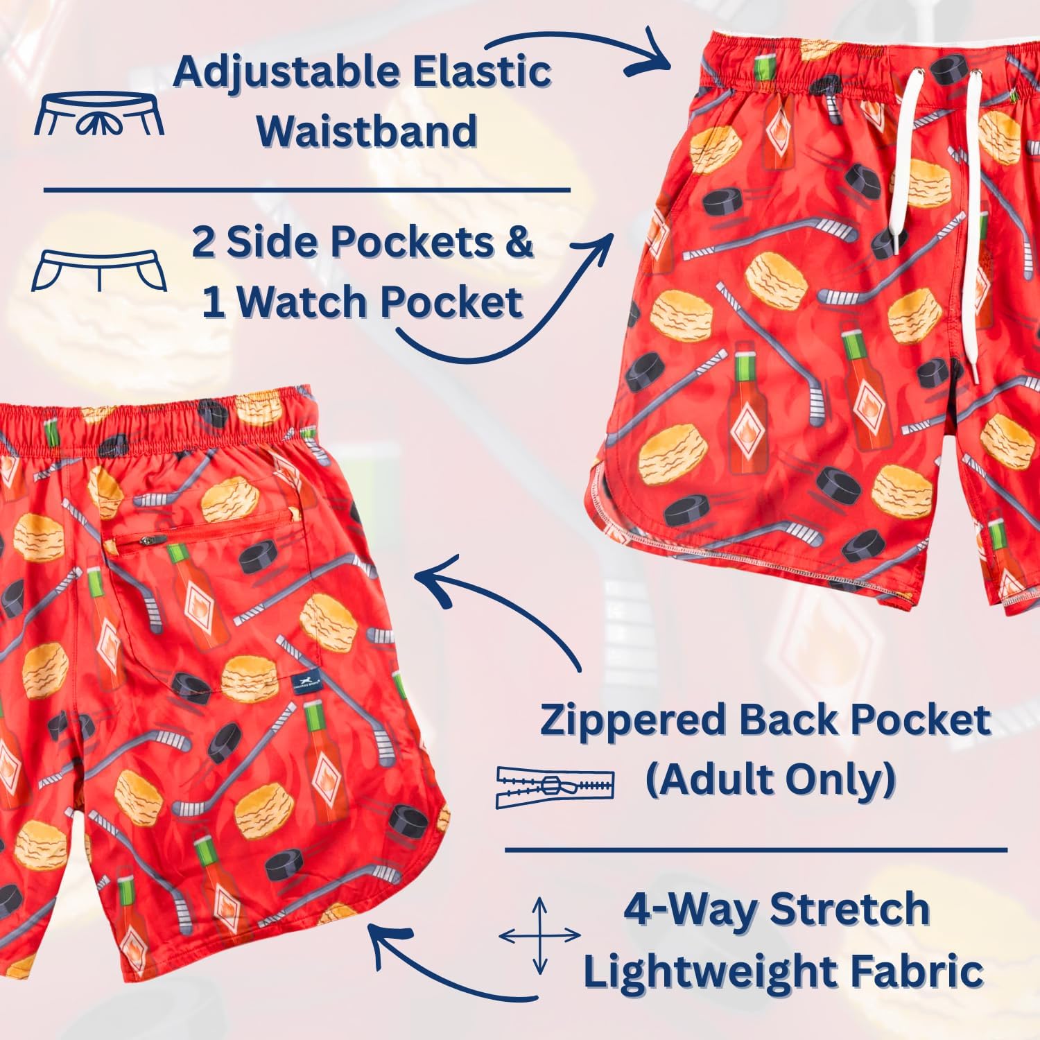 ChalkTalkSPORTS Hockey Shorts – Elastic Waistband Multi Pocket – Boys Men Youth Adult Hockey Gear
