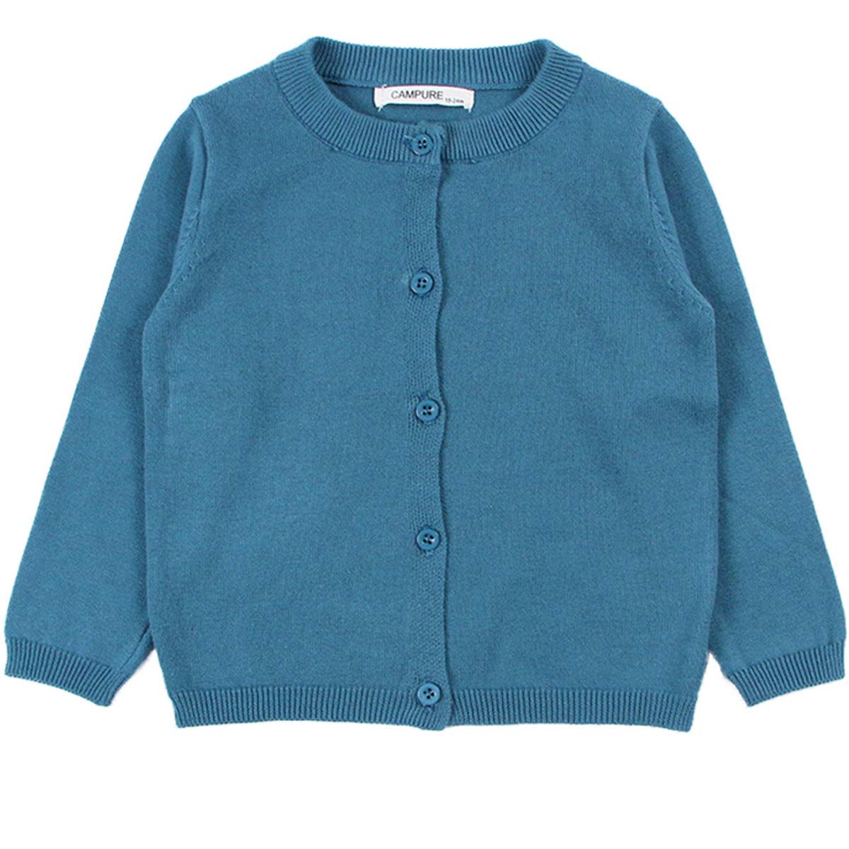 Little Girls Cute Crew Neck Long Sleeve Button-Down Solid Cotton Fine Knit Cardigan Sweaters
