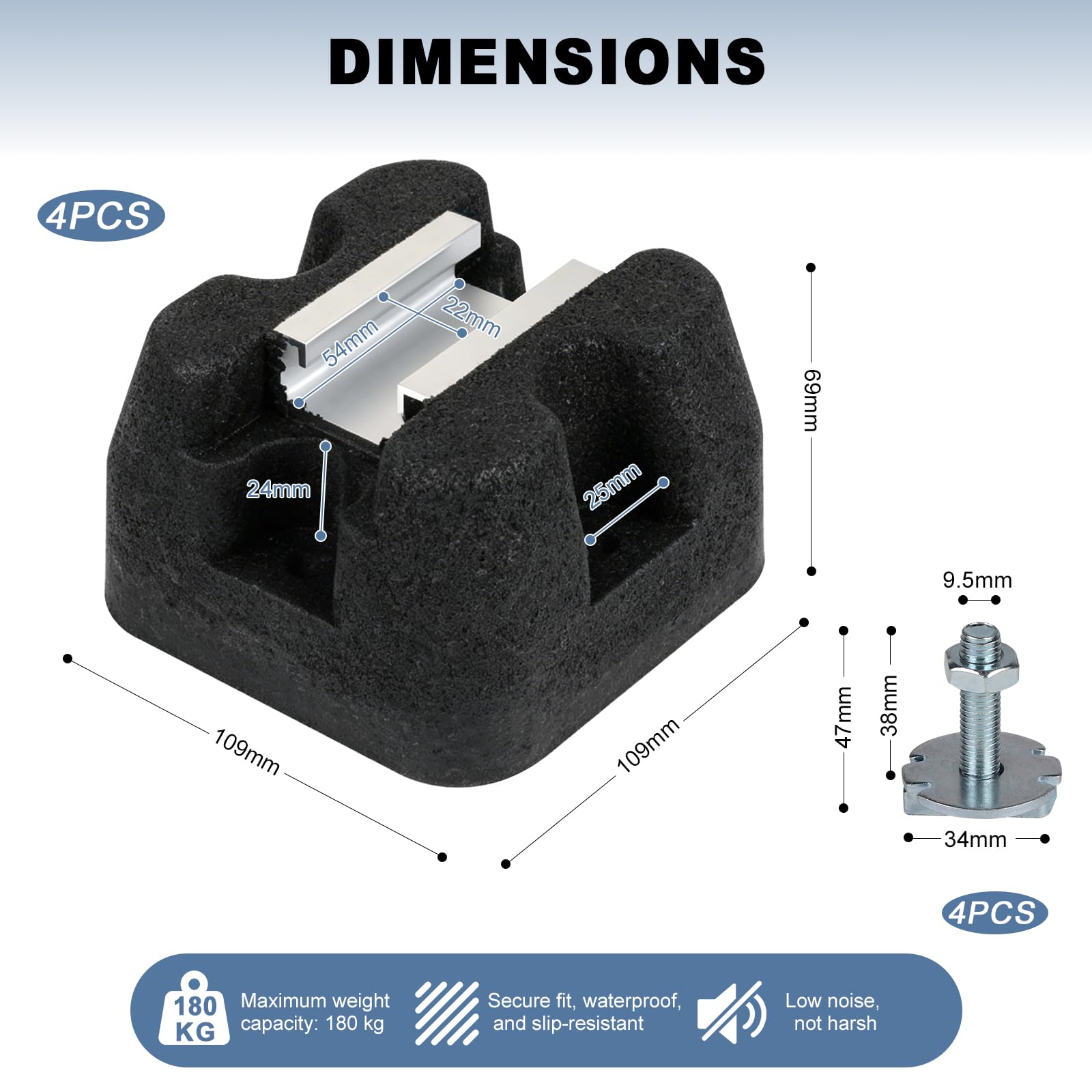 EXLECO 4 Stück Schwingungsdämpfer für Wärmepumpe, Vibrationsdämpfer 110x110x65mm, Antivibrationsfüße Gummidämpfer Dämpfungssockel für Split Klimaanlage Außengerät, Gummipuffer Traglast 180kg