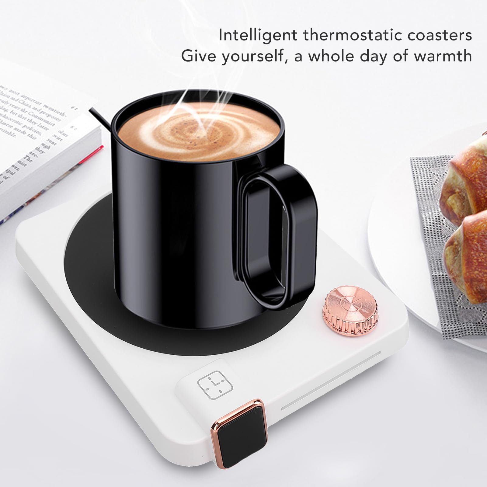 Calentador de café para Escritorio, Calentador de Tazas Eléctrico con Temperatura Ajustable 103-176°F y Temporizador de Apagado Automático Personalizado (2-12H), (Enchufe Europeo)