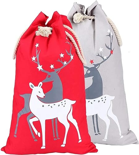 Miniatura 1 de XinblueCo Bolsa de Navidad de lona de Papá Noel con cordón, bolsa de regalo personalizada de Navidad, sacos de Navidad extra grandes para niños y