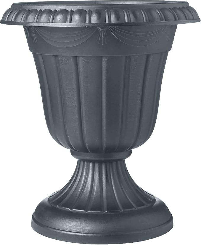 Arcadia Garden Products PL00BK Classic Traditional Plastic Urn Planter, 16” x 18”, Black