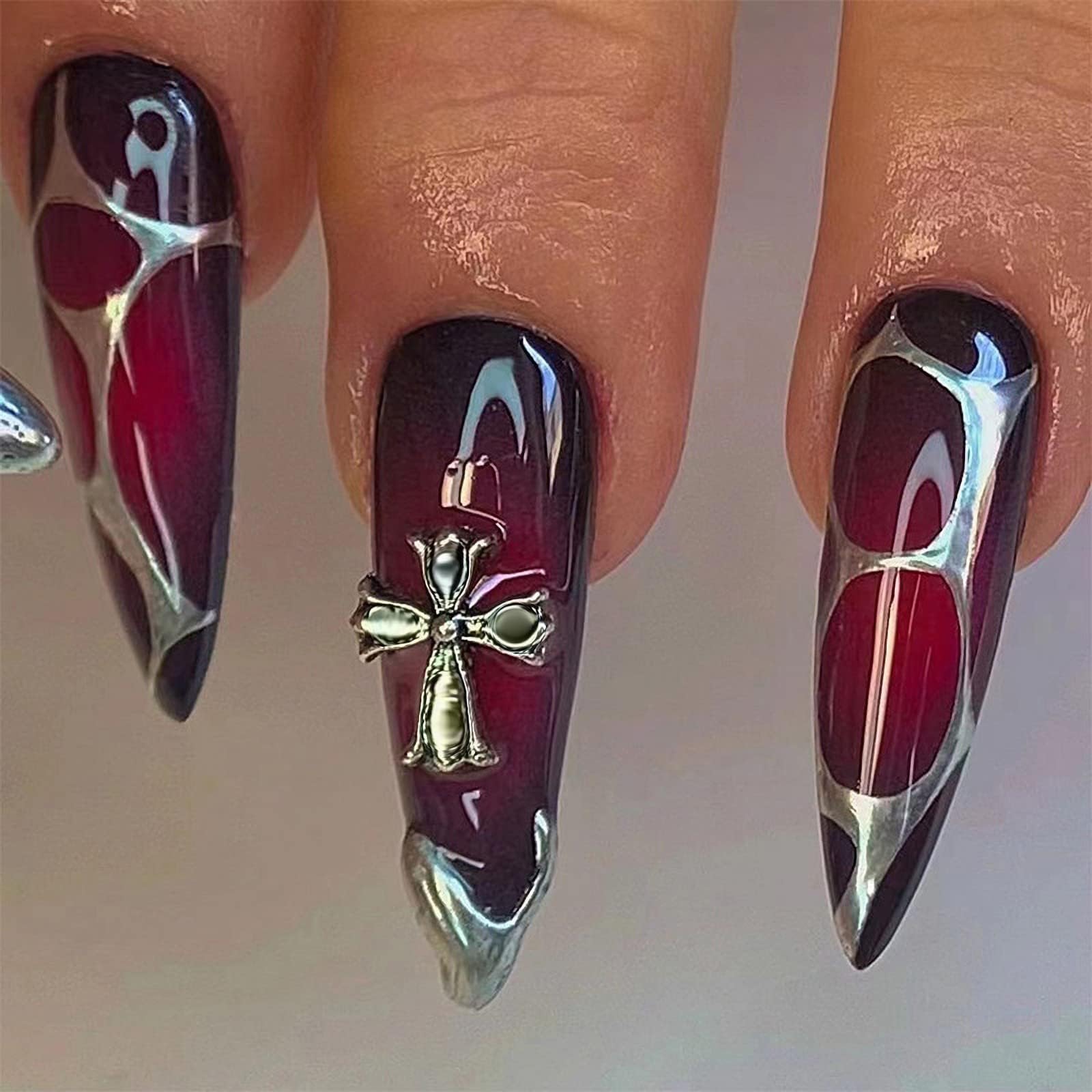 Gold French Tip Press on Nails Long Stiletto Fake Nails