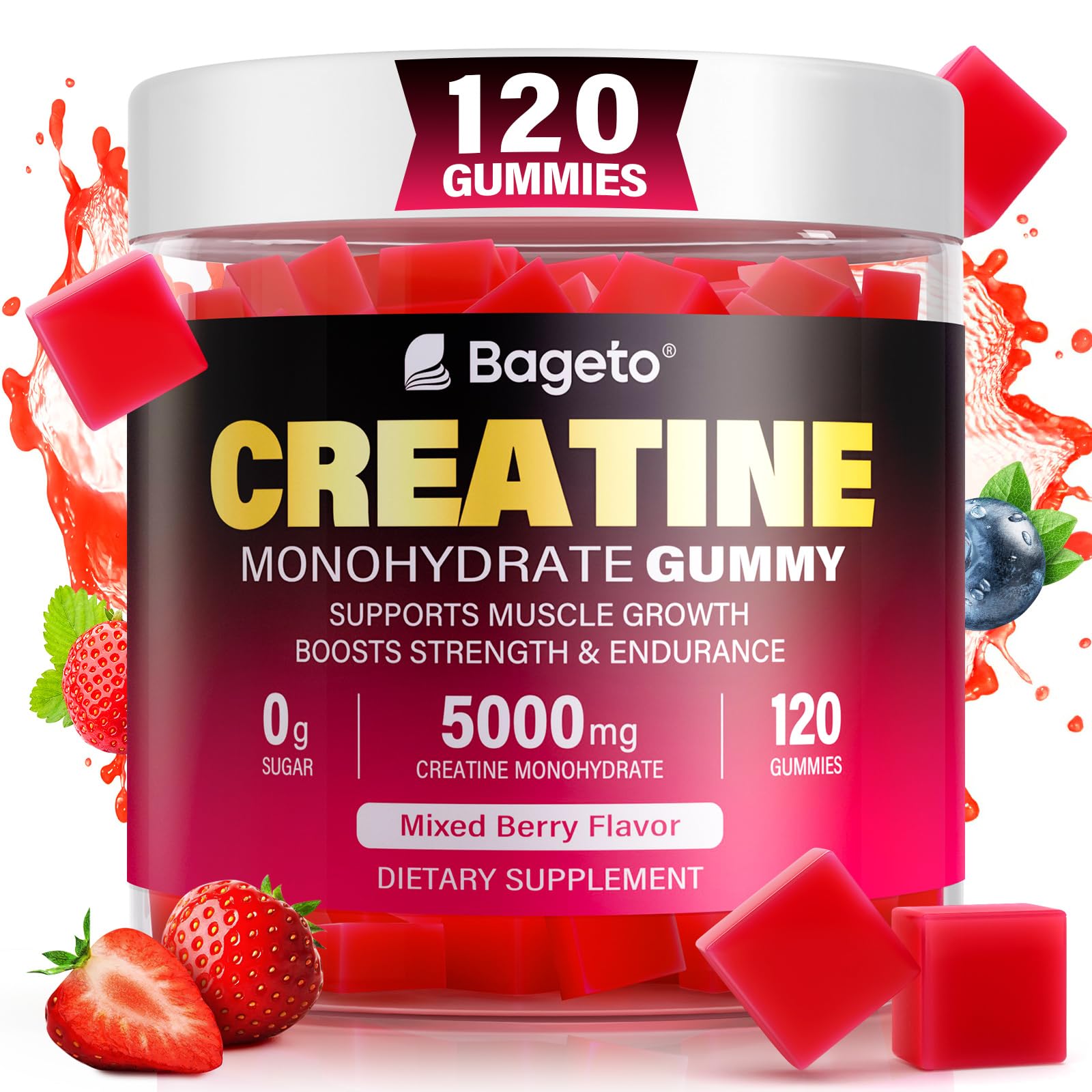 Creatine Monohydrate Gummies 5000mg for Men & Women, 120 Count Creatine for Enhanced Muscle Growth, Strength, and Recovery, Sugar Free Pre-Workout Supplement-Mixedberry Flavor 120 Count (Pack of 1)