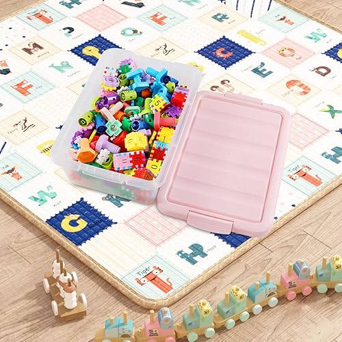 Miniatura 4 de Caja de almacenamiento de plástico con pestillo de 14 cuartos de galón, contenedor de almacenamiento de plástico debajo de la cama con tapas rosas,