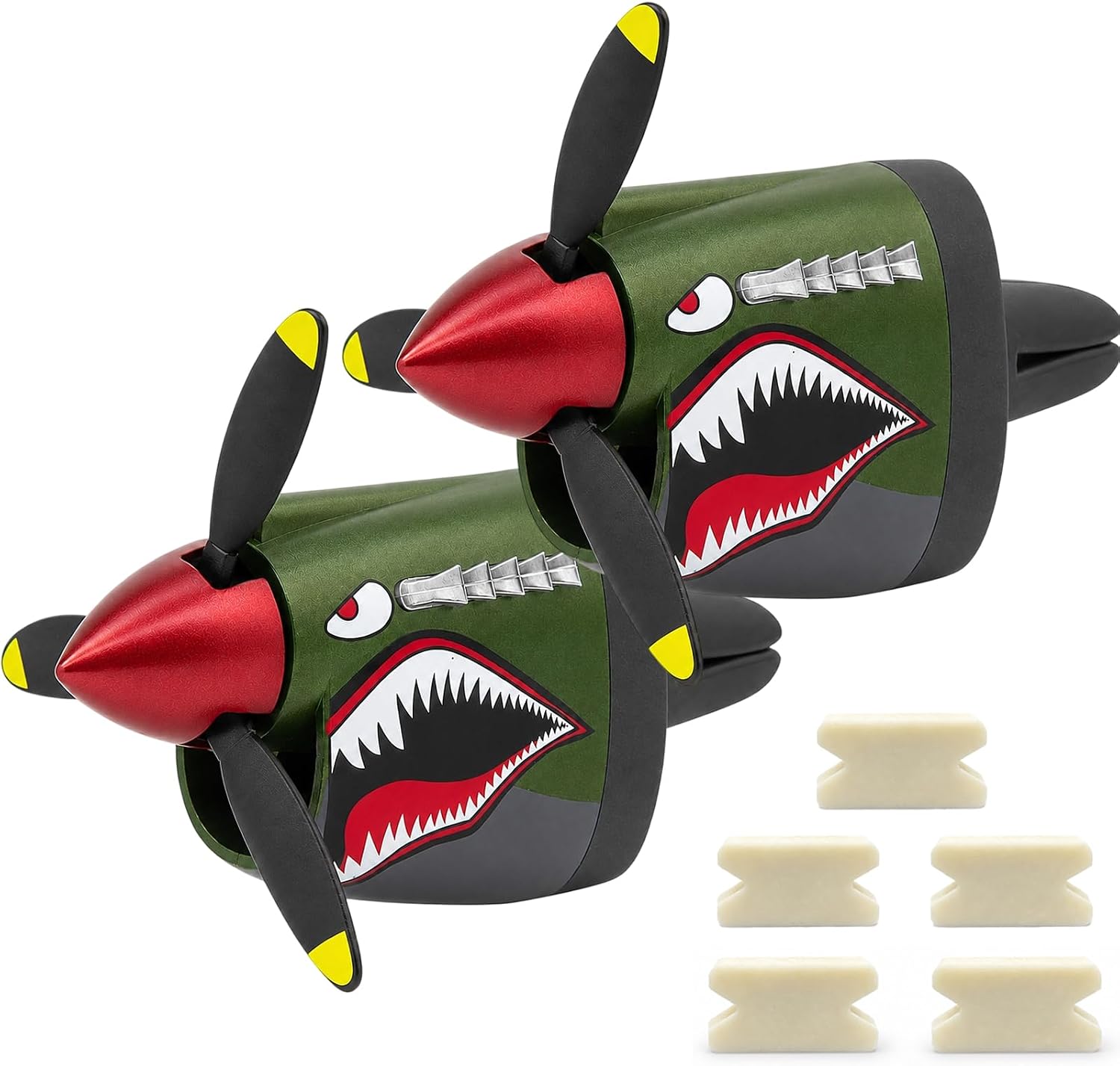 P-40 Warhawk Car Air Freshener with Spinning Propeller - Vent Clip Dashboard Decor for Men, Long Lasting Odor Eliminator wiht 5 Pack P40 Freshener Refills (2 pcs shark+5PCS Freshener Refills)