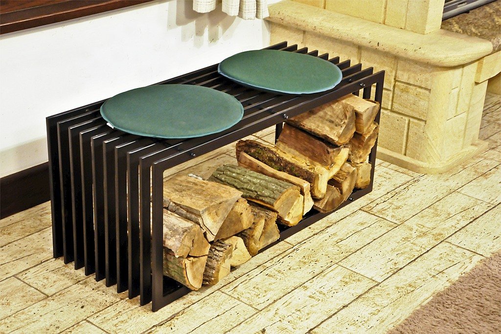 DanDiBo Kaminholzständer Bank D-Stil 100 cm Kaminholzregal Holzkorb Kaminholzhalter