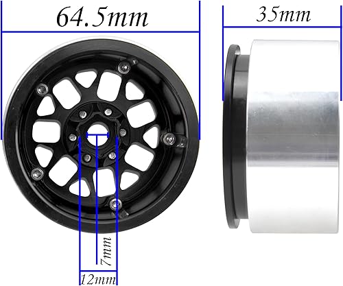 Miniatura 6 de Paquete de 4 llantas HIRCQOO Metal Beadlock de 2.2 pulgadas, 12 bujes hexagonales compatibles con Axial SCX10 90046 SCX10-III Redcat Gen7 D90