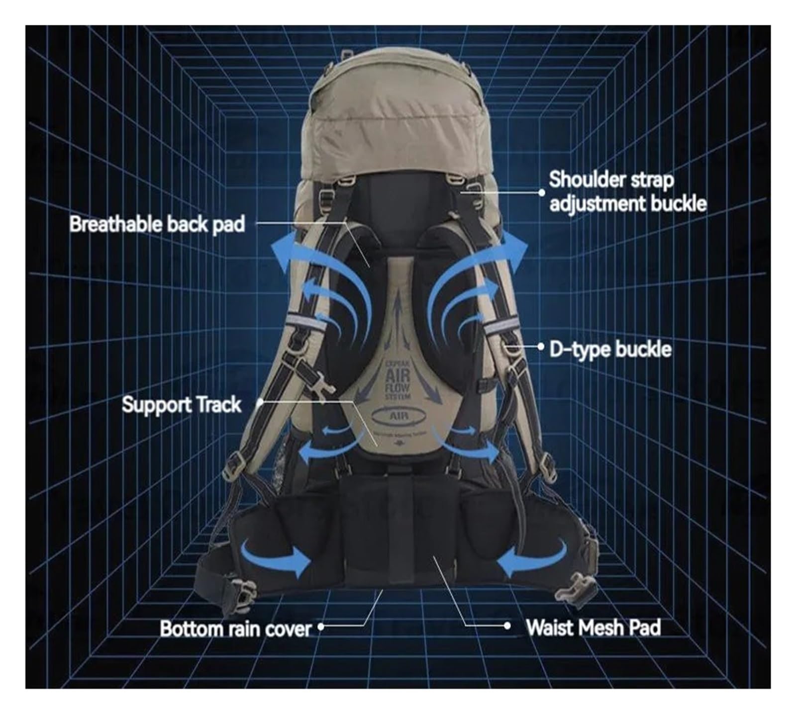 70 + 5L Rucksack Professionelle Outdoor Klettern Wandern Reisen Große Kapazität Bergsteigen Camping Unterstützung Tasche Geeignet für Camping, Outdoor, Wandern(Black)