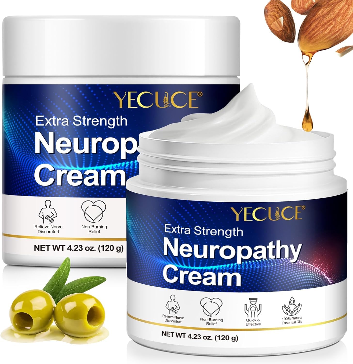 Crema para aliviar la neuropatía, extrafuerte, 120 g, para pies, manos, piernas, dedos de los pies, espalda, alivio de molestias nerviosas, musculares y articulares, fórmula natural con jengibre y ace