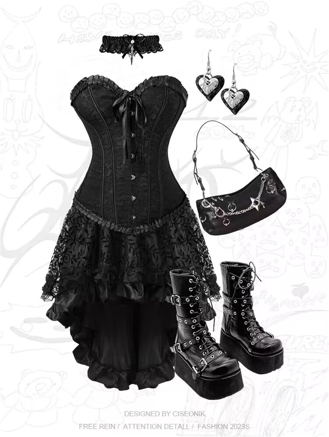 Resnan Corset Dress for Women Lace Strapless Steampunk Costume Gothic Corset Skirt Halloween Costume