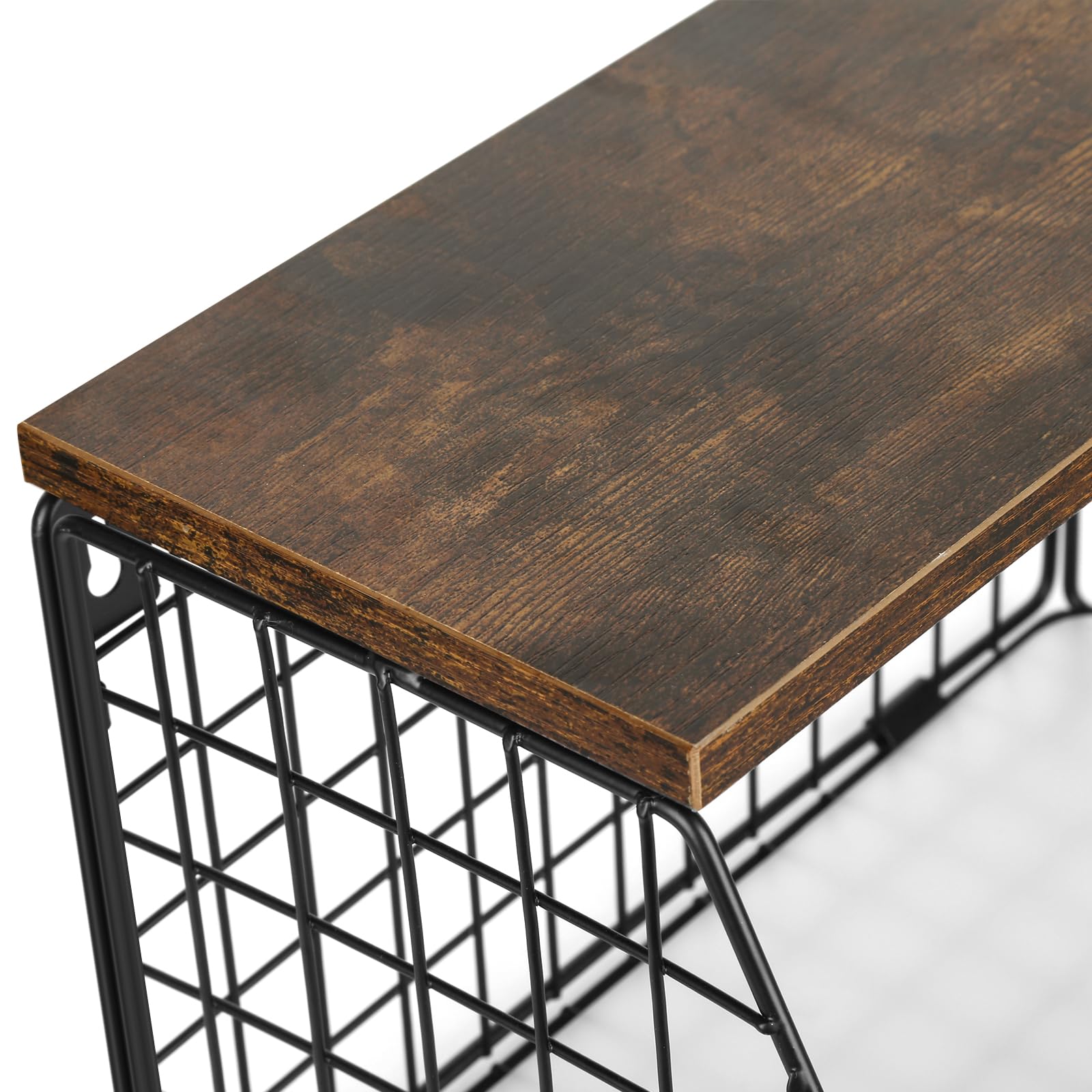 Cesta de frutas de pared con tapa de madera, cesta de almacenamiento para frutas y verduras de 30 x 20 x 21 cm (2 piezas), color negro