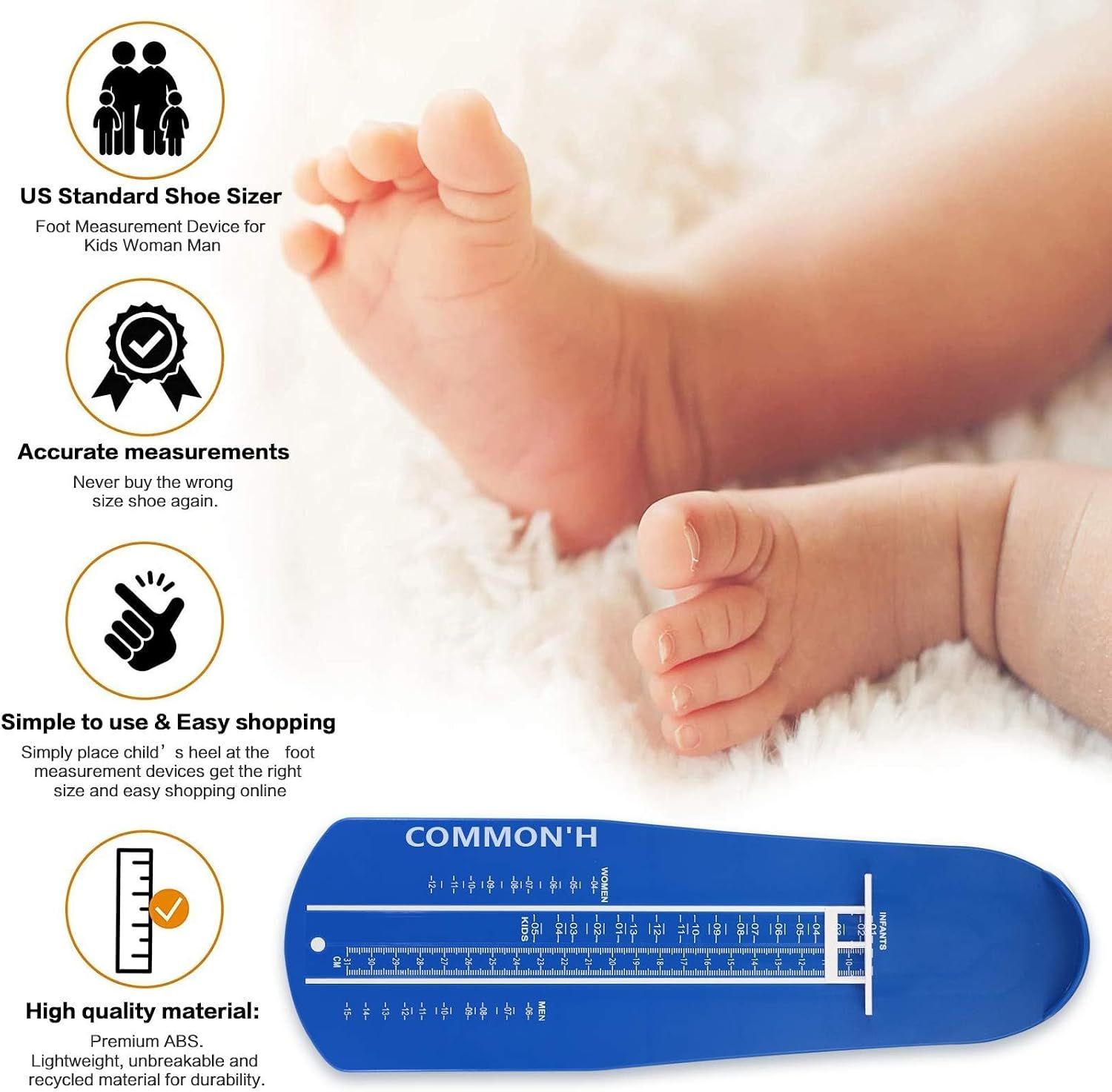 COMMON'H Shoe Sizer Foot Measurement Device Shoe Feet Measuring Ruler Sizer Buy Kids Shoes Online (Uni Blue),1