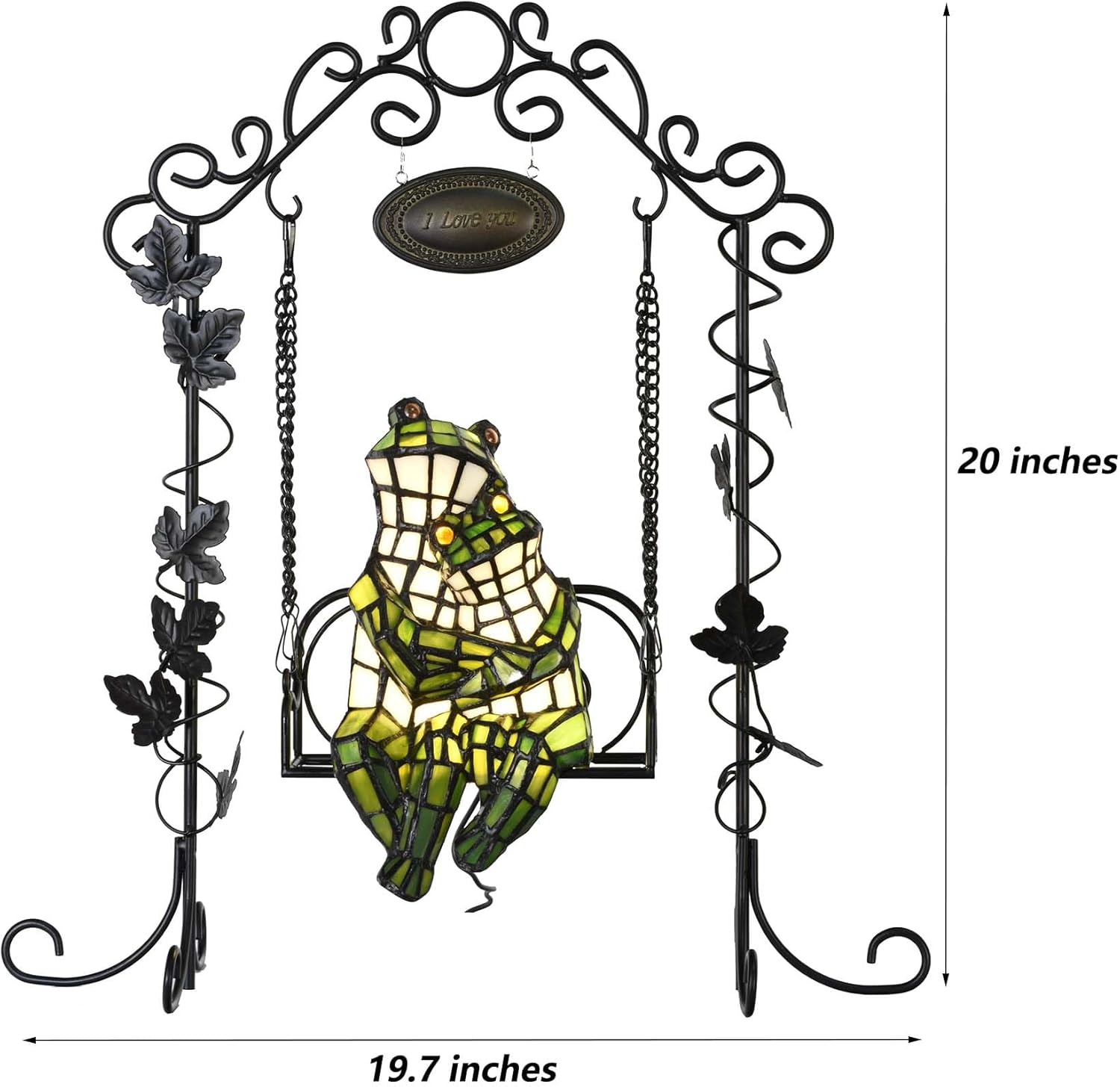 Bieye L12001 Frogs on a Swing Tiffany Style Stained Glass Accent Table Lamp for Home Decor