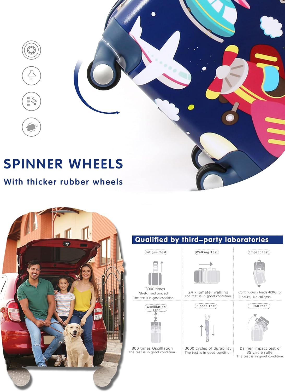 Kids Carry On Luggage for Boy's, Girl's Children Rolling Suitcase with 4 Spinner Wheels Hardshell Case for Toddler to Travel (airplane)
