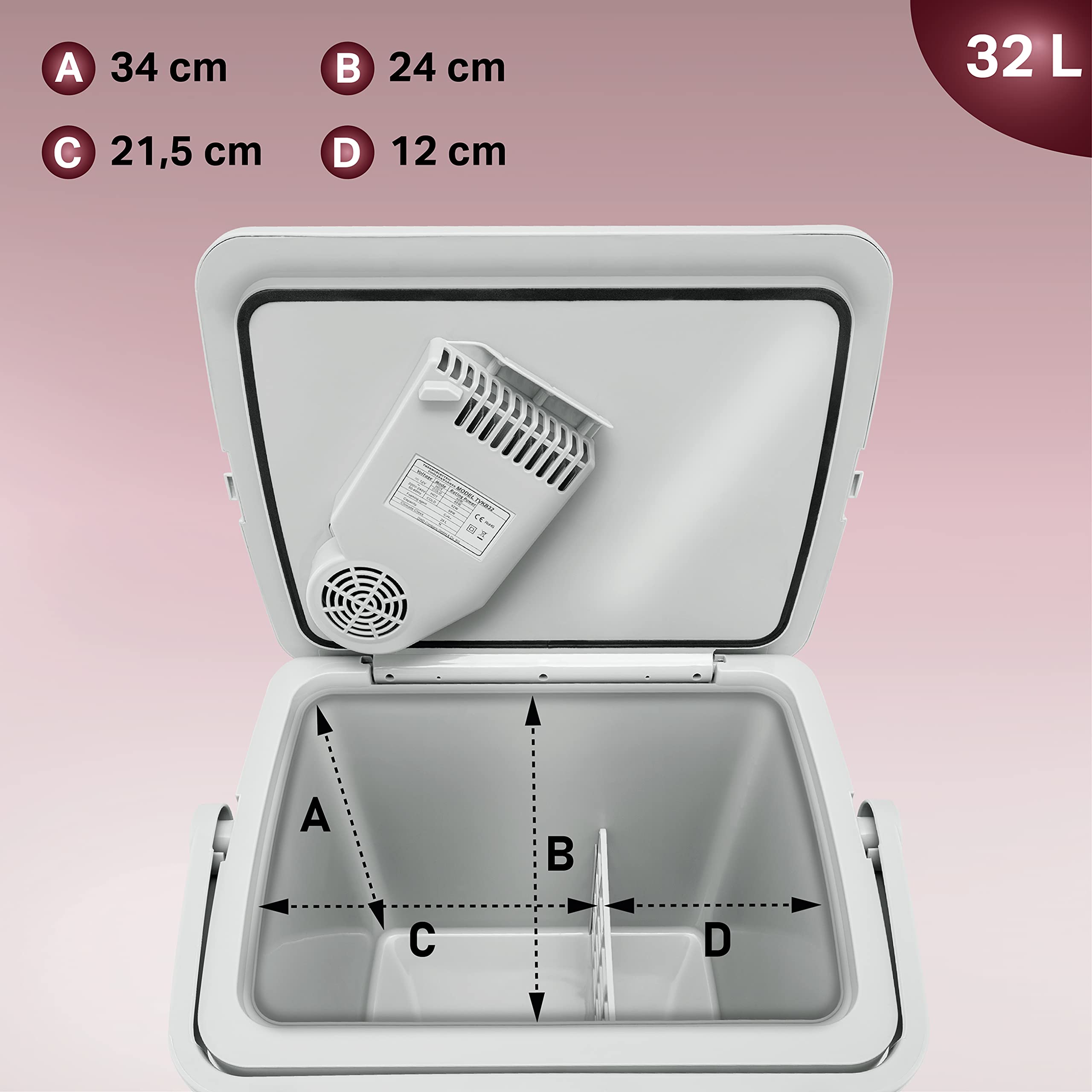 tillvex lodówka elektryczna 32L | Mini-lodówka 230 V i 12 V do samochodu, kempingu | chłodzi i ogrzewa | tryb ECO (czerwony)