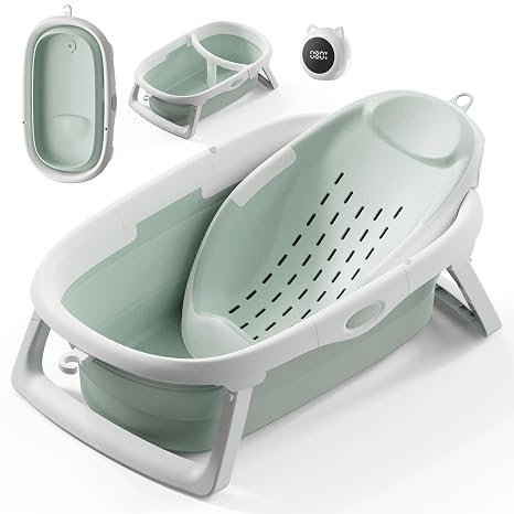 CheerTry 4-in-1 Collapsible Baby Bathtub for Newborn & Toddler 0-24M