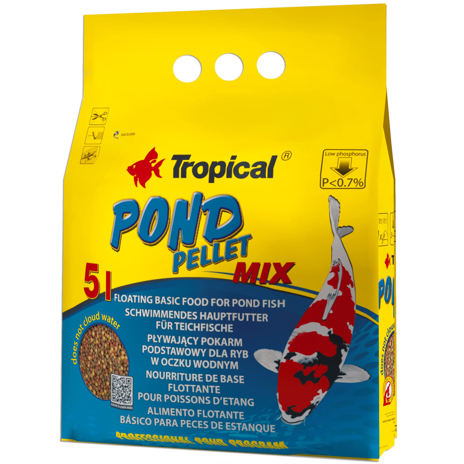 Pond PELLET Mix 5L / 650g - Alimento Flotante básico para Peces de Estanque, bajo Contenido en fósforo no favorece la proliferación de Algas