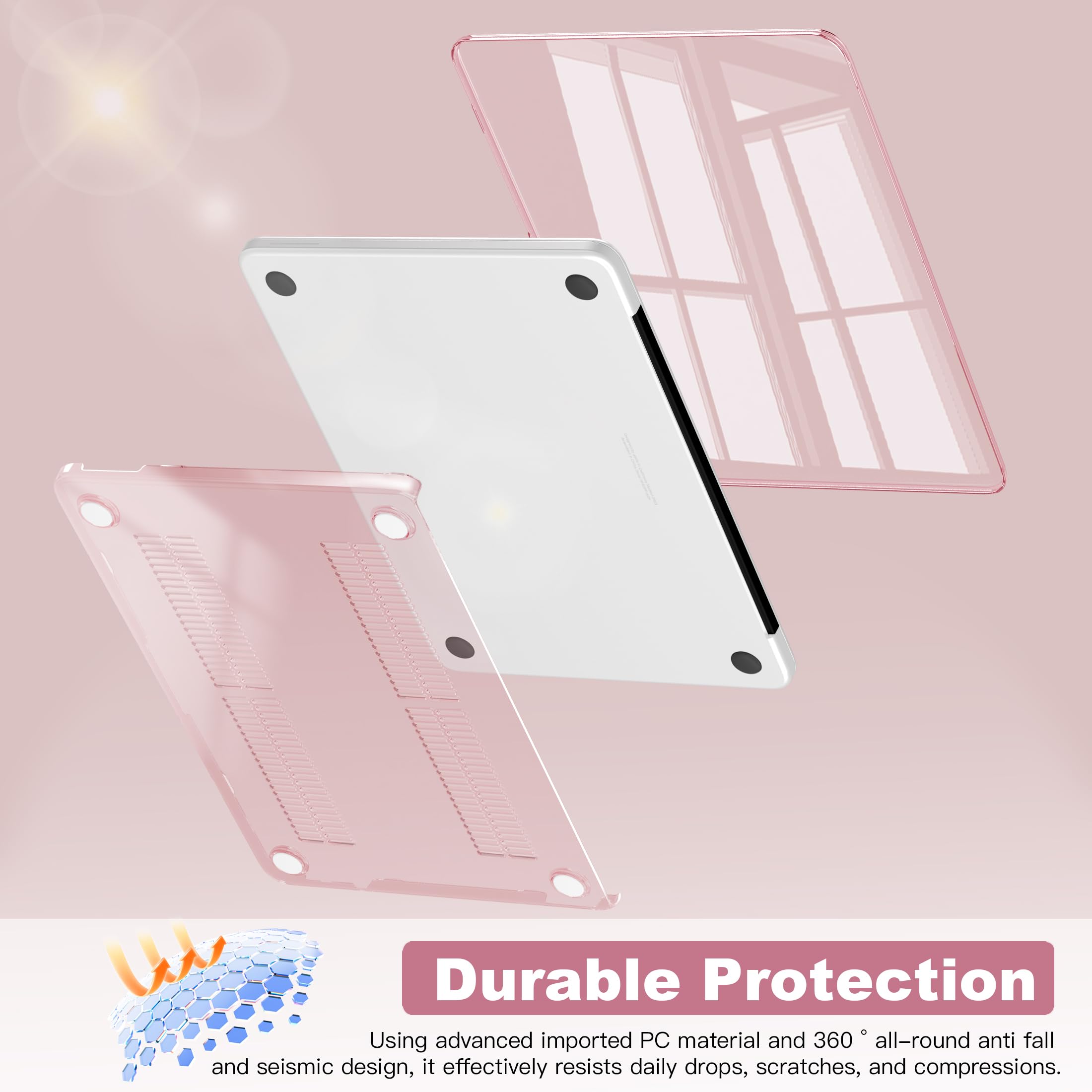 CISSOOK Coque de protection en plastique rigide pour MacBook Neo 13" A3404 avec protecteur de clavier, protecteur d'écran et adaptateur USB C Motif cœur et pois Rose