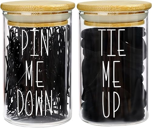 MOMEEMO Los tarros de boticario con tapas para organización de baño, soporte para cuartos, soporte para bolas de algodón, soporte redondo de algodón