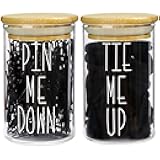 MOMEEMO Apothecary Jars with Lids for Bathroom Storage Organizer, Hair Tie Organizer & Bobby Pin Holder are Great for Bamboo Bathroom Accessories. (Hair Ties & Pins)