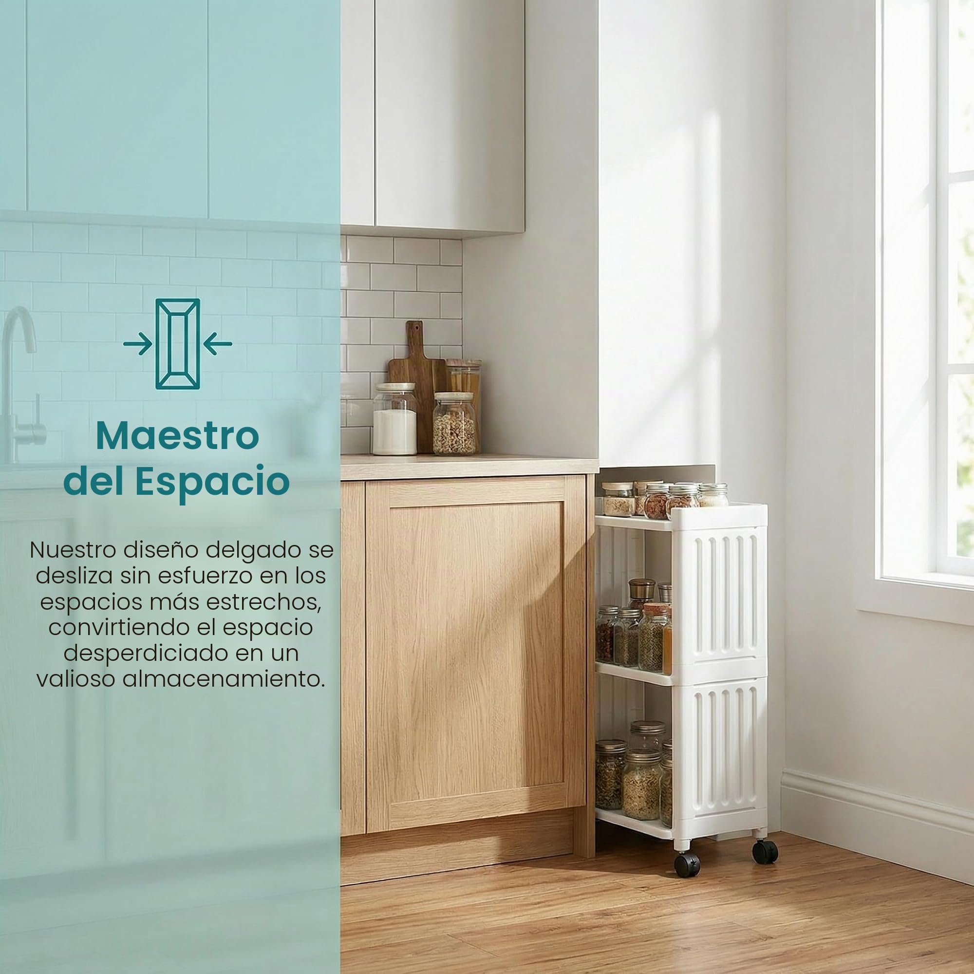 Carrito de Plástico con Ruedas de 3 Niveles, Carrito Auxiliar con 4Ruedas, Organizador de Almacenamiento con Ruedas Multiusos, Carro Almacenaje para Cocina, Baño, Salón, Lavandería y Oficina