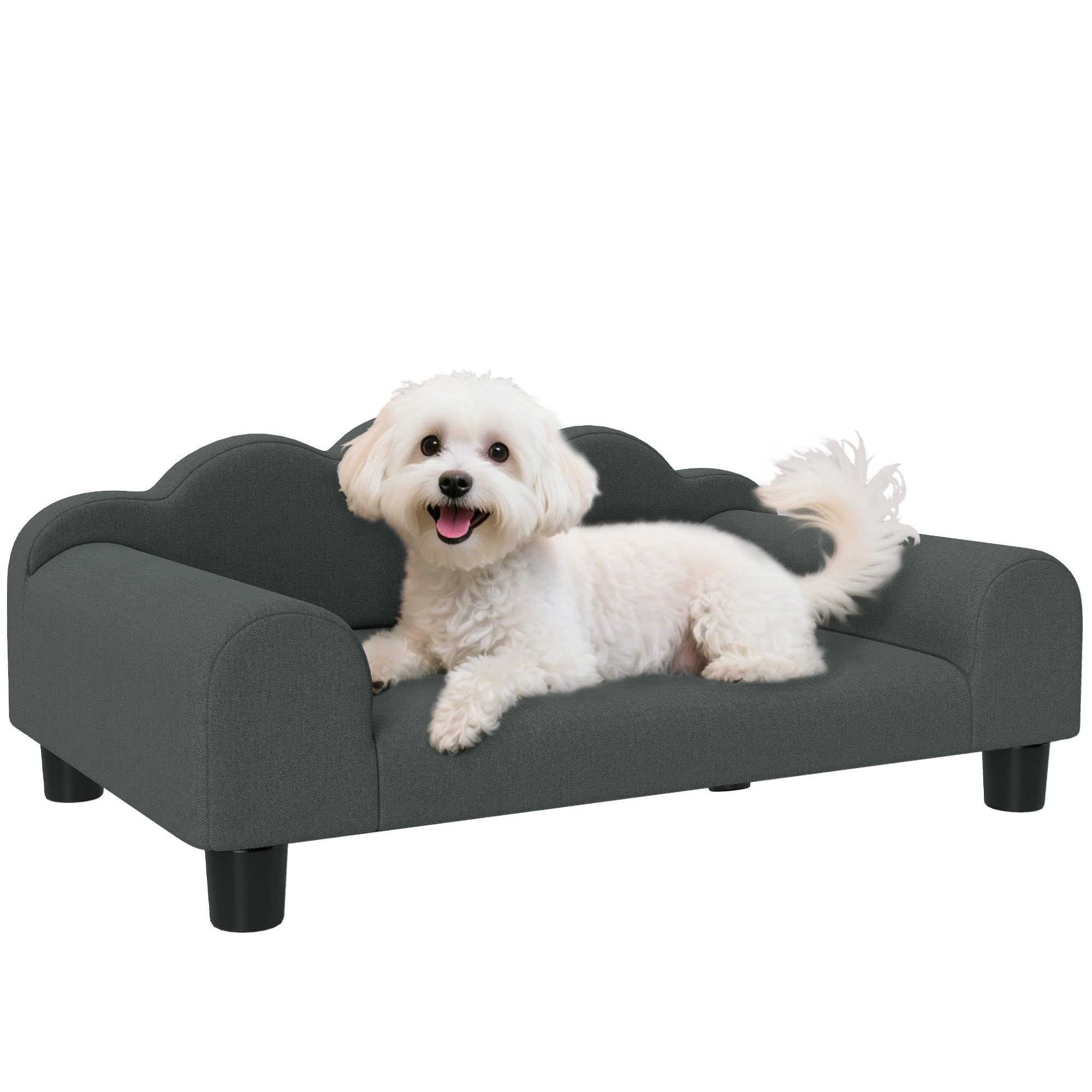 PawHut Canapé pour Chien, canapé pour Animal de Compagnie avec Dossier et accoudoirs, Respirant, pour Petits Chiens d'intérieur, 66 x 42 x 28,5 cm, Gris foncé