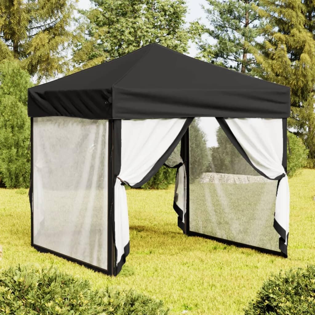Carpa plegable para fiestas, 2 x 2 m, cenador de jardín con paredes laterales, carpa plegable para eventos al aire libre, jardín, terraza, camping y barbacoas, marco de acero estable, color