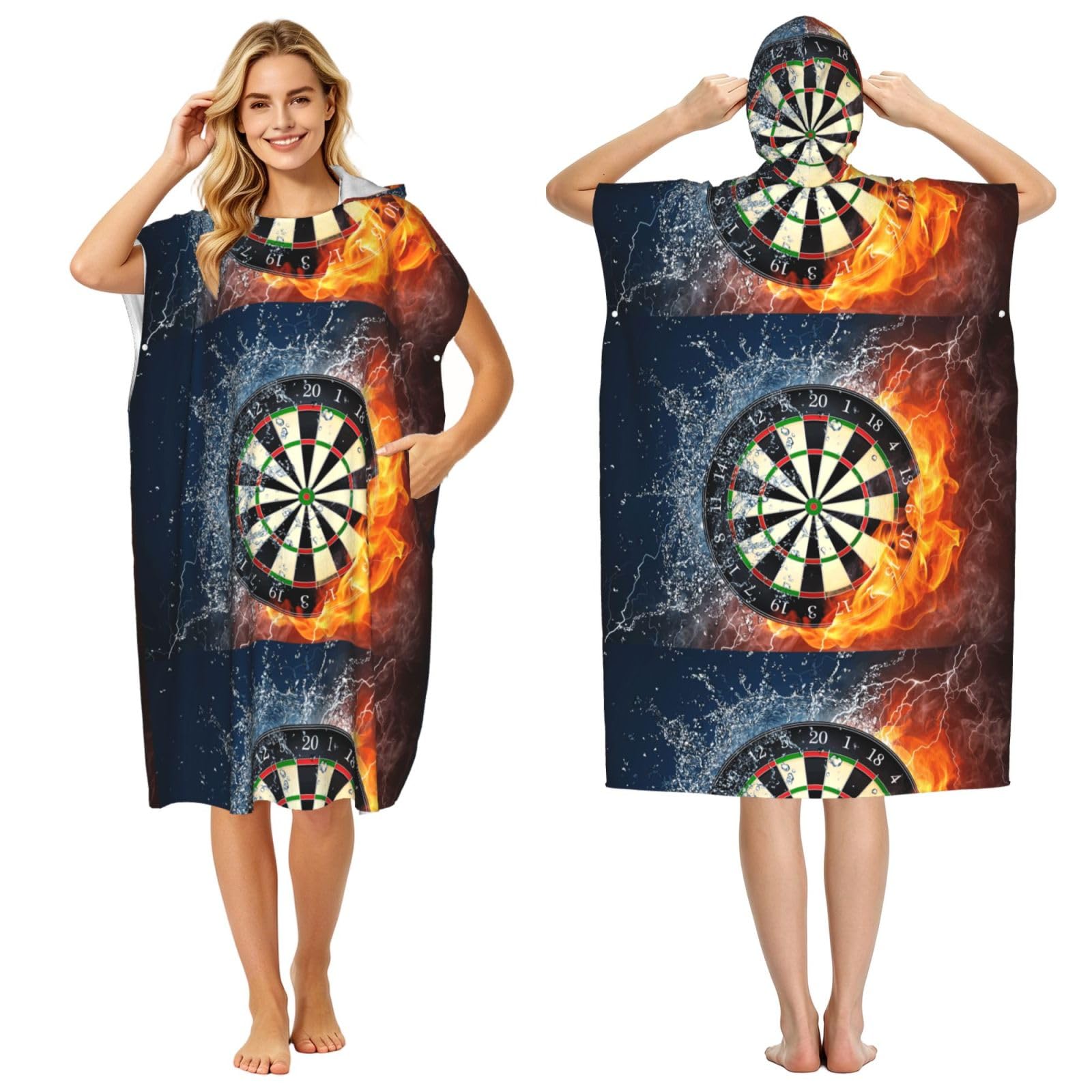 Poadnly Dart Board Target Ice Fire, Adult Hooded Beach Towel 90 x 110 cm,Changing Bath Robe, Surf Poncho Towel For Women Men