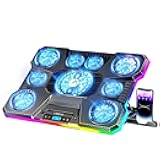 Laptop Cooling Pad, RGB Lights Laptop Cooler 9 Fans for 15.6-19.3 Inch Laptops, Gaming Laptop Fan Cooling Pad with 8 Height Stands, 2 USB Ports - A21 Blue
