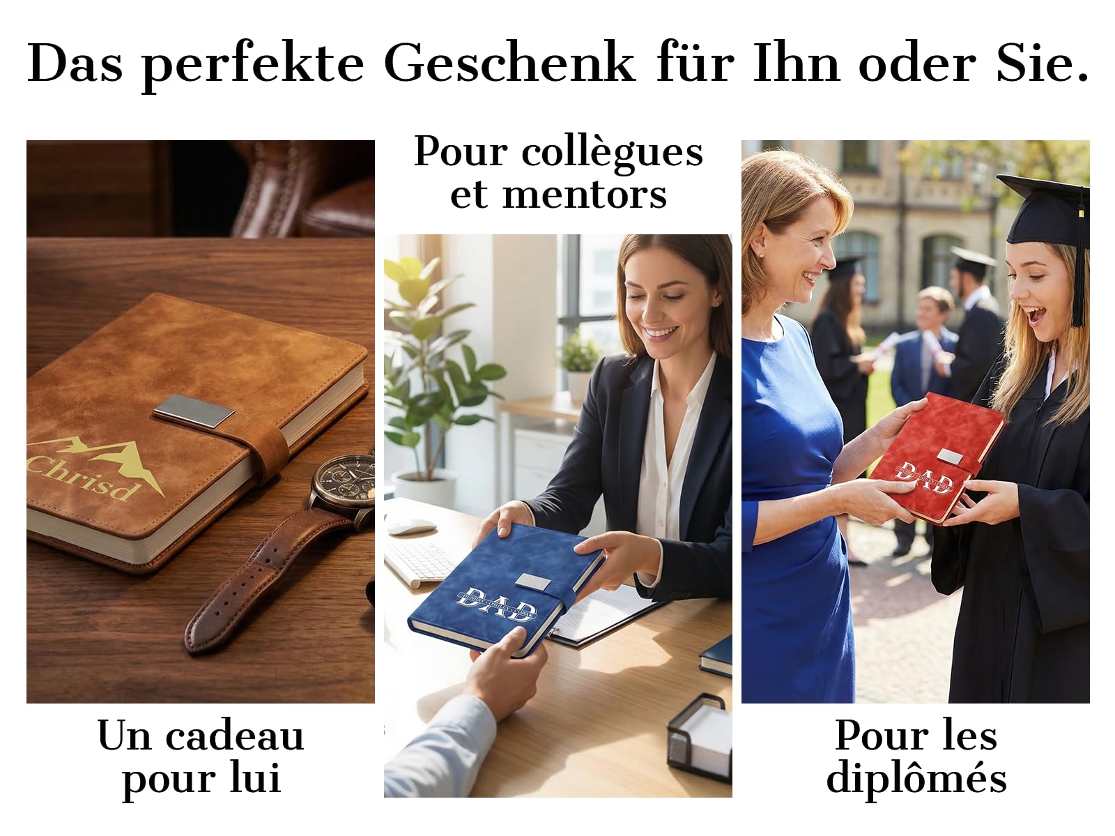 Personalisiertes A5 PU Leder Notizbuch Set mit Stift -Tagebuch als Geschenk für Kollegen,Männer & Frauen, zum Abschied,Geburtstag oder neuen Job (Schwarz, Ohne USB-Stick)