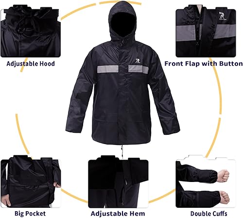 Miniatura 2 de Trajes de lluvia para hombres y mujeres, impermeable, chaqueta de lluvia de pesca, pantalones con peto, ligeros, reflectantes, equipo de lluvia de 3