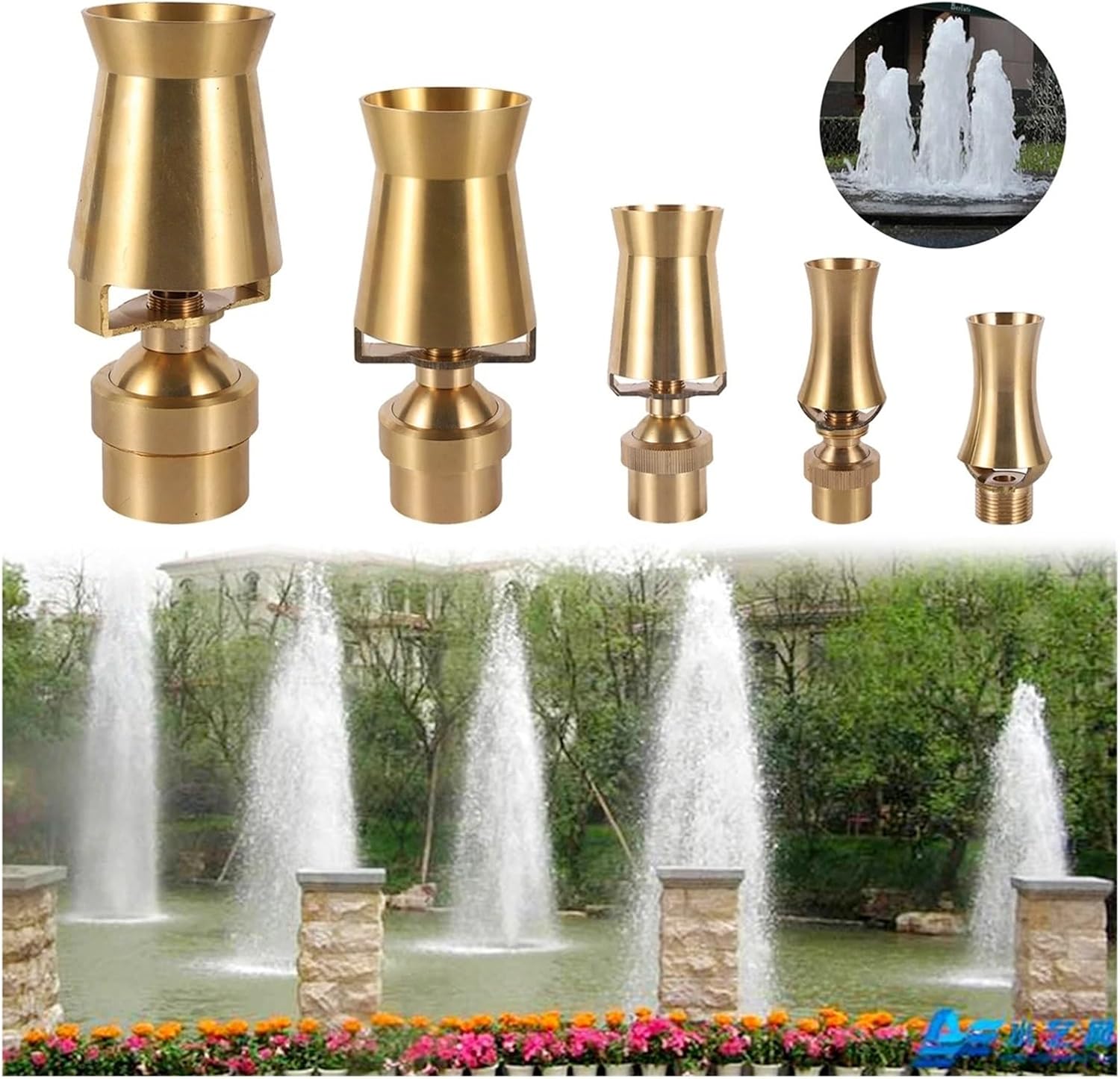 Brass Fountain Nozzle Air-Blended Bubbling Jet Fountain Brass Nozzle 1/2" 3/4" 1" 1.5" 2" Female/Male Thread Multi-Direction Garden Fountain Spray Head(1 Inch)
