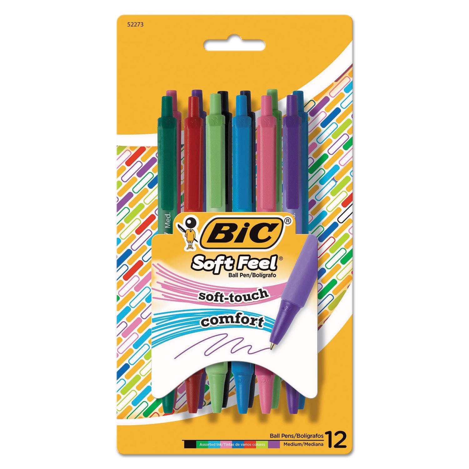 BIC Scsmap121ast Stylo à bille rétractable, toucher doux, moyen, 1 mm, encre/corps assorti, douzaine