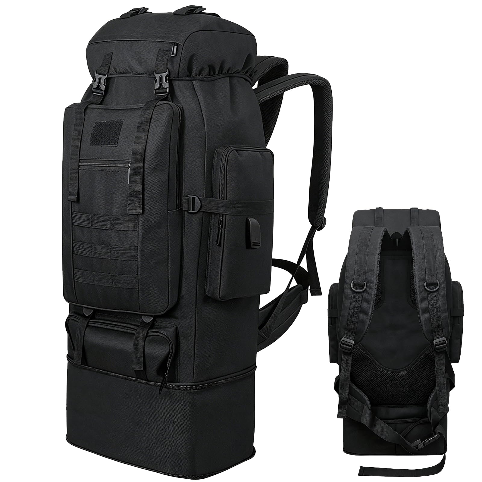 Ogetok 100L Hiking Backpack Camping Rucksack, 100 liters Large Capacity Outdoor Knapsack Travel Climbing Mountaineering Carry On Backpack Bag, Trekking Backpacking for Men Women, Black