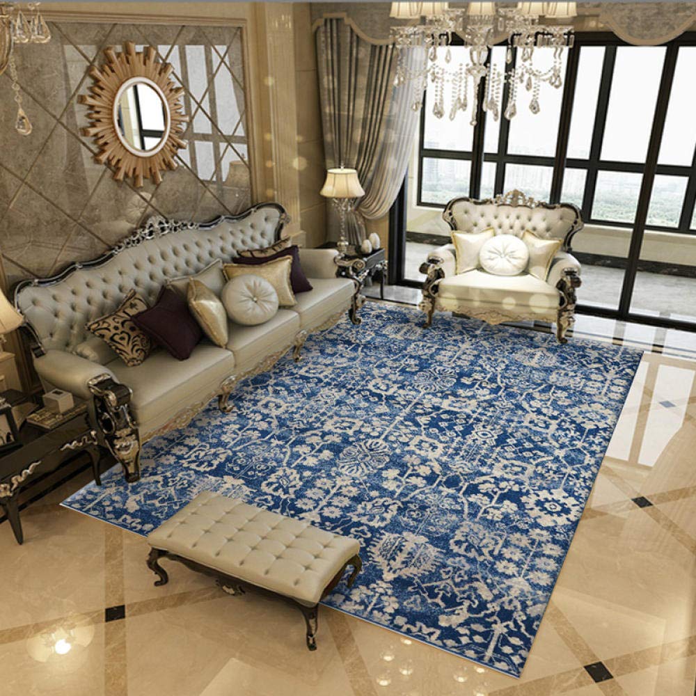 Tapis antidérapant de salon de mode esthétique élégante avec impression bleue