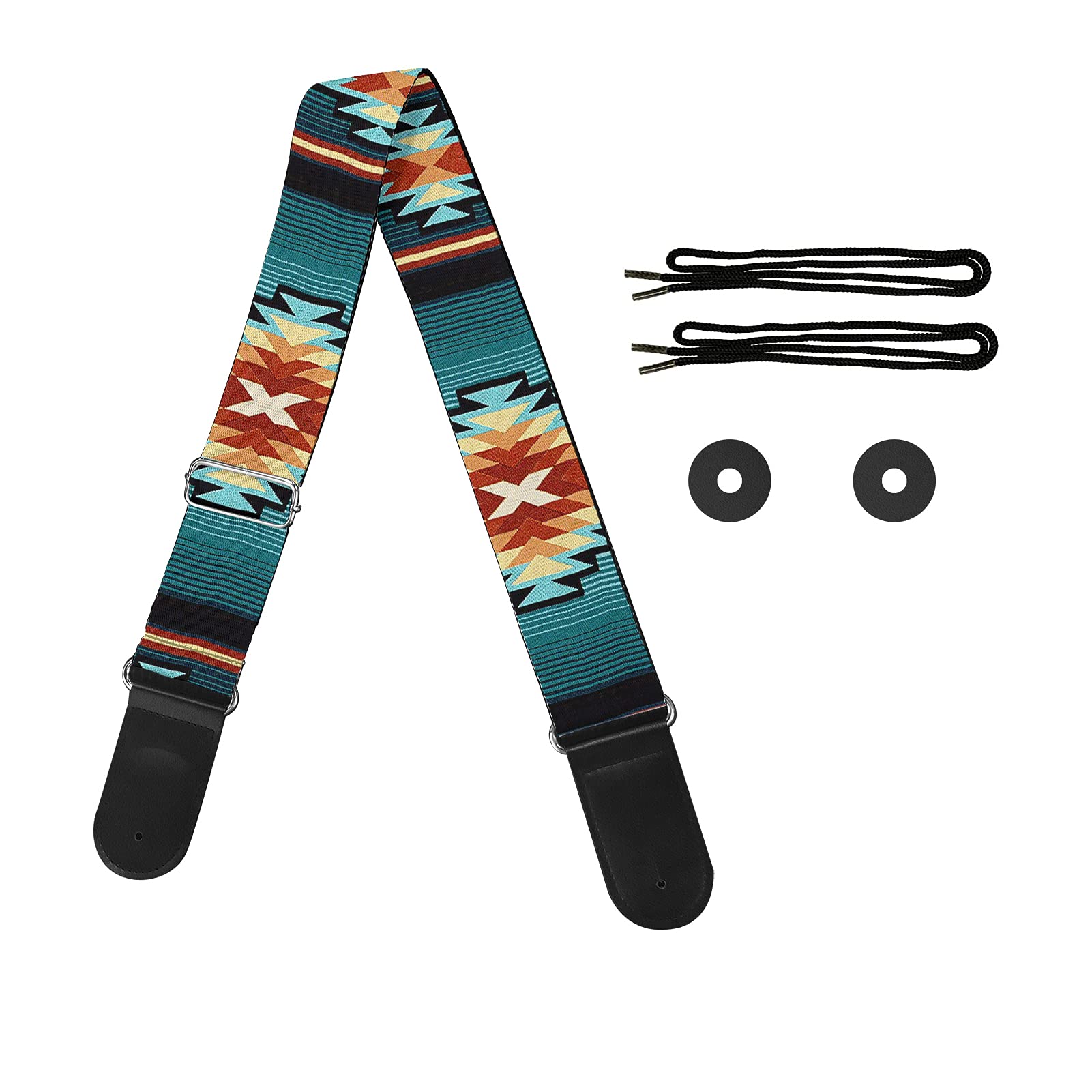 Jeiento Unisex Aztec Cool Design Pu Leather & Polyester Guitar Strap With Guitar Pick Pocket For Acoustic Guitars, Bass Adjustable Length