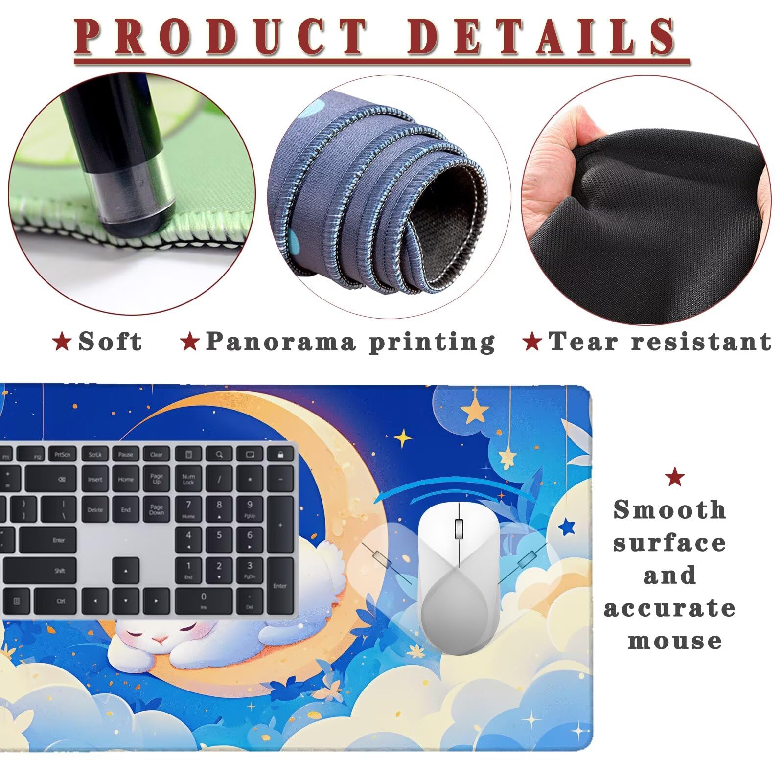 Alfombrilla de Ratón 1400x600x4mm Alfombrilla Ratón XXL Gaming Tapete Protector Escritorio Impermeable Antideslizante, Mousepad Grande Desk Mat, Tapete Rato, Mouse Pad Alfombra Raton Gaming Moon (5)