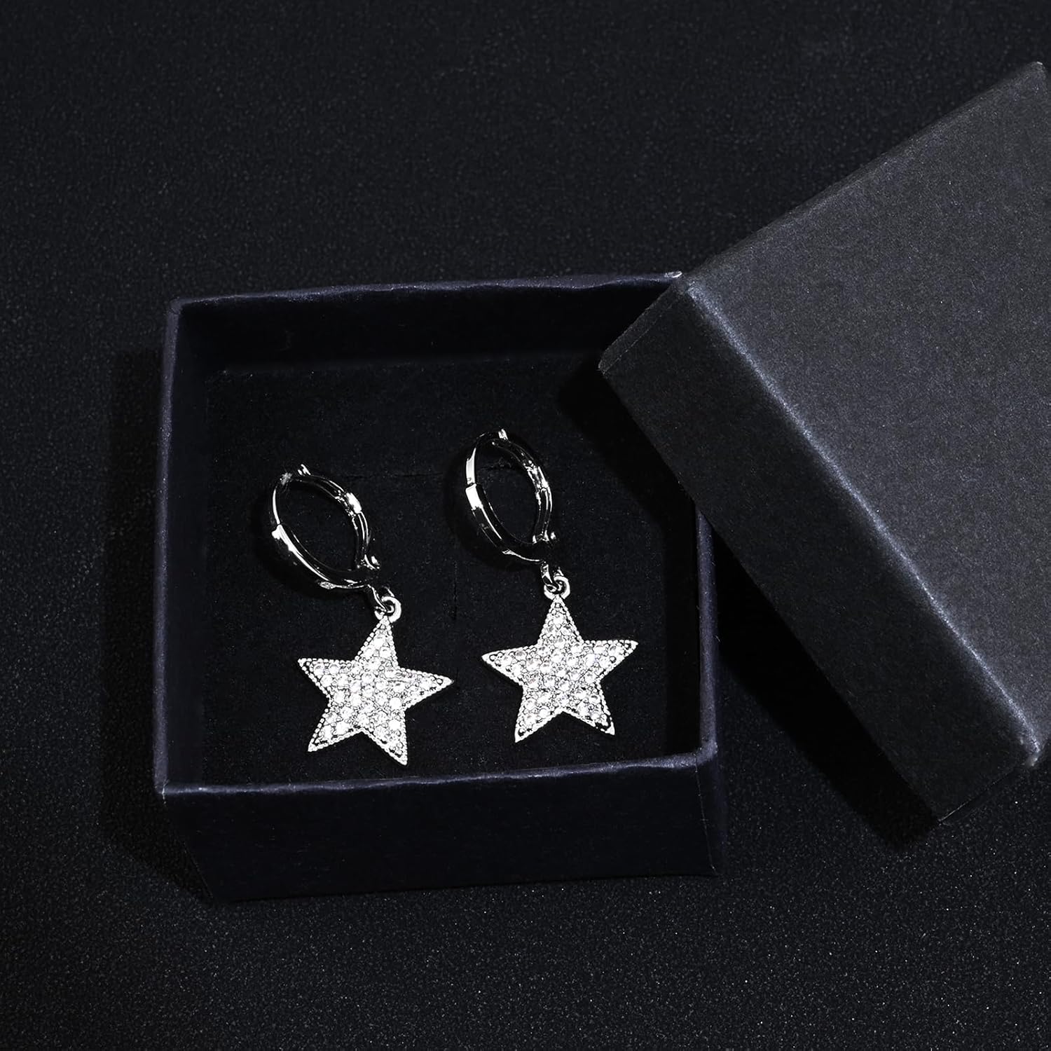 925 Sterling Silver/Gold Star Rhinestone Hoop Dangle Earrings for Women - Image 7