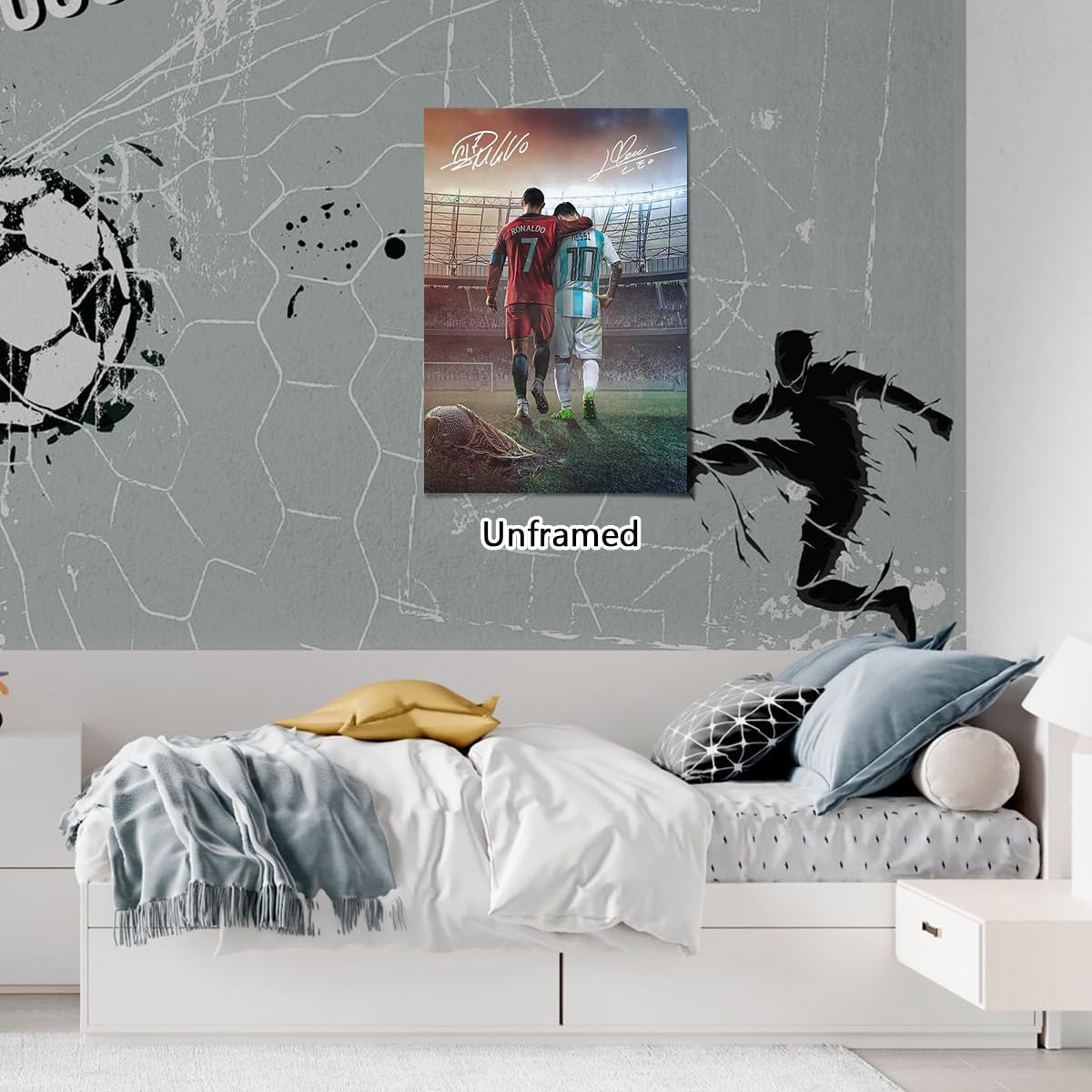 Superstar Messi and Cristiano Ronaldo Signed Poster for Kids Fans Room Bedroom Wall Decor-American Soccer Posters Canvas Art Prints Picture for Teen Boy Birthday Gifts