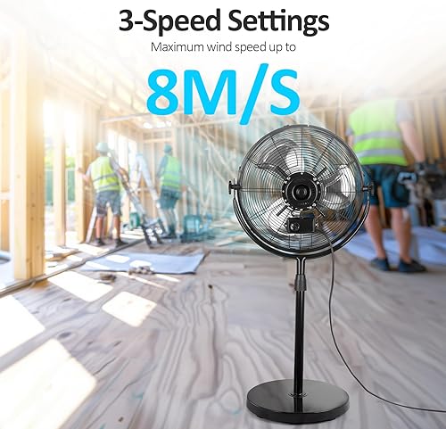Miniatura 2 de BEESTAR Ventilador de pedestal de alta velocidad resistente de 20 pulgadas, ventilador de pie industrial con altura e inclinación ajustables, 3