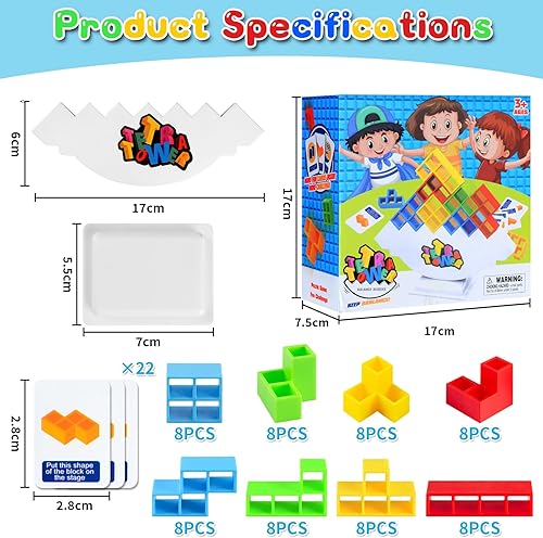 Miniatura 2 de KISPATTI Juego de apilamiento de torre Tetra de 64 piezas, divertido juego de mesa de ataque apilable, juego de torre de equipo para niños y