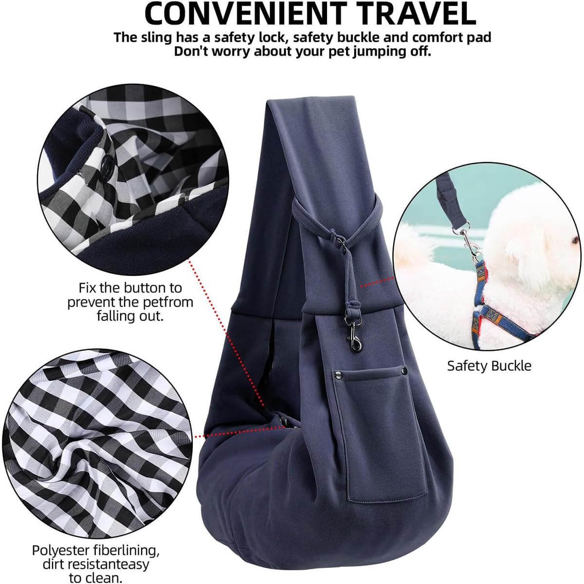 YISIMIN Puppy Carrier Sling, Reversible Dog Sling Carrier for Small & Medium Dog Cat, Hand-Free Dog Sling Carrier with Pocket - Image 2