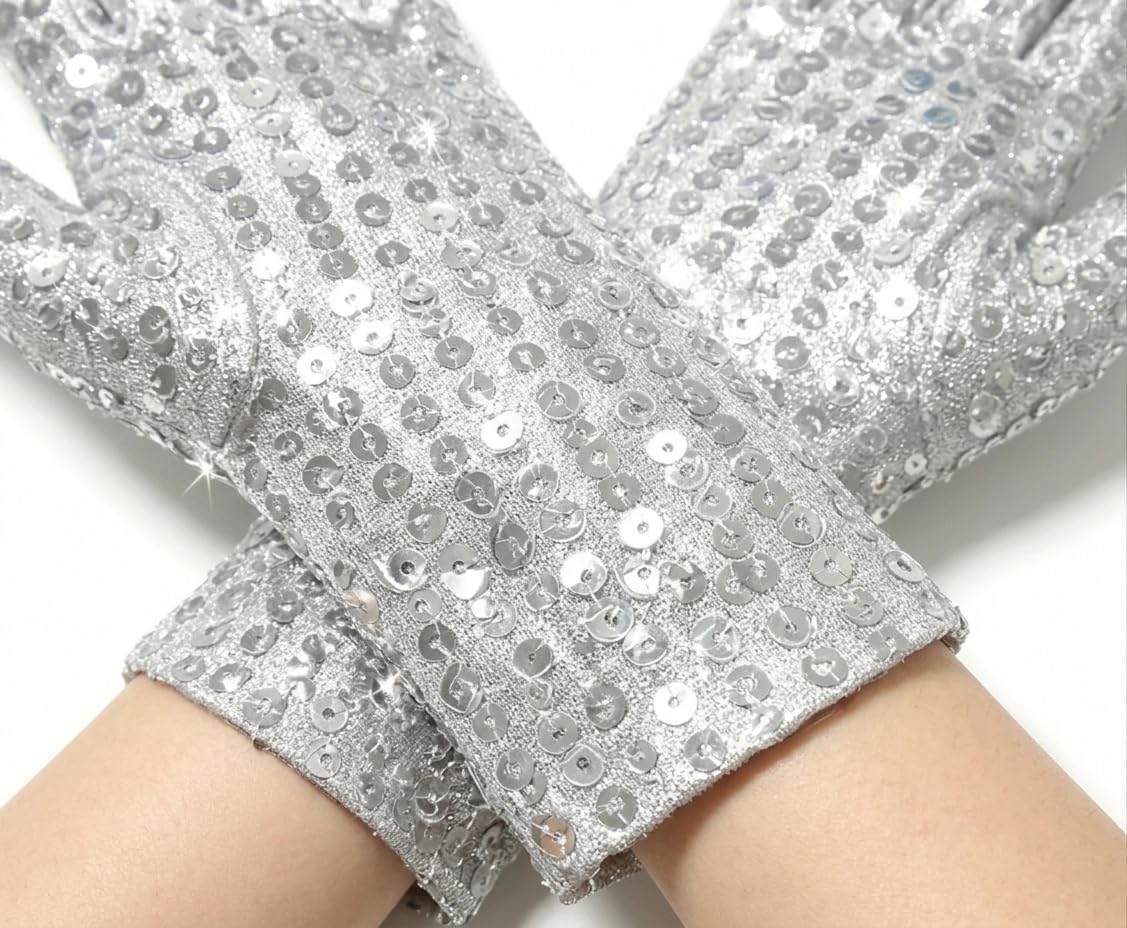 Utaly Kids Silver Sequin Gloves Boys Girls Dress Up Gloves for Halloween Cosplay Dance Show Costume Accessories