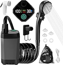 TAVADA Kit Douche de Camping,Douche Portable avec Affichage de La TempéRature et Affichage de La Puissance,6000mAh Rechargeable,Pommeau RéGlable,pour ExtéRieure,Camping,RandonnéE,Animaux Domestiques