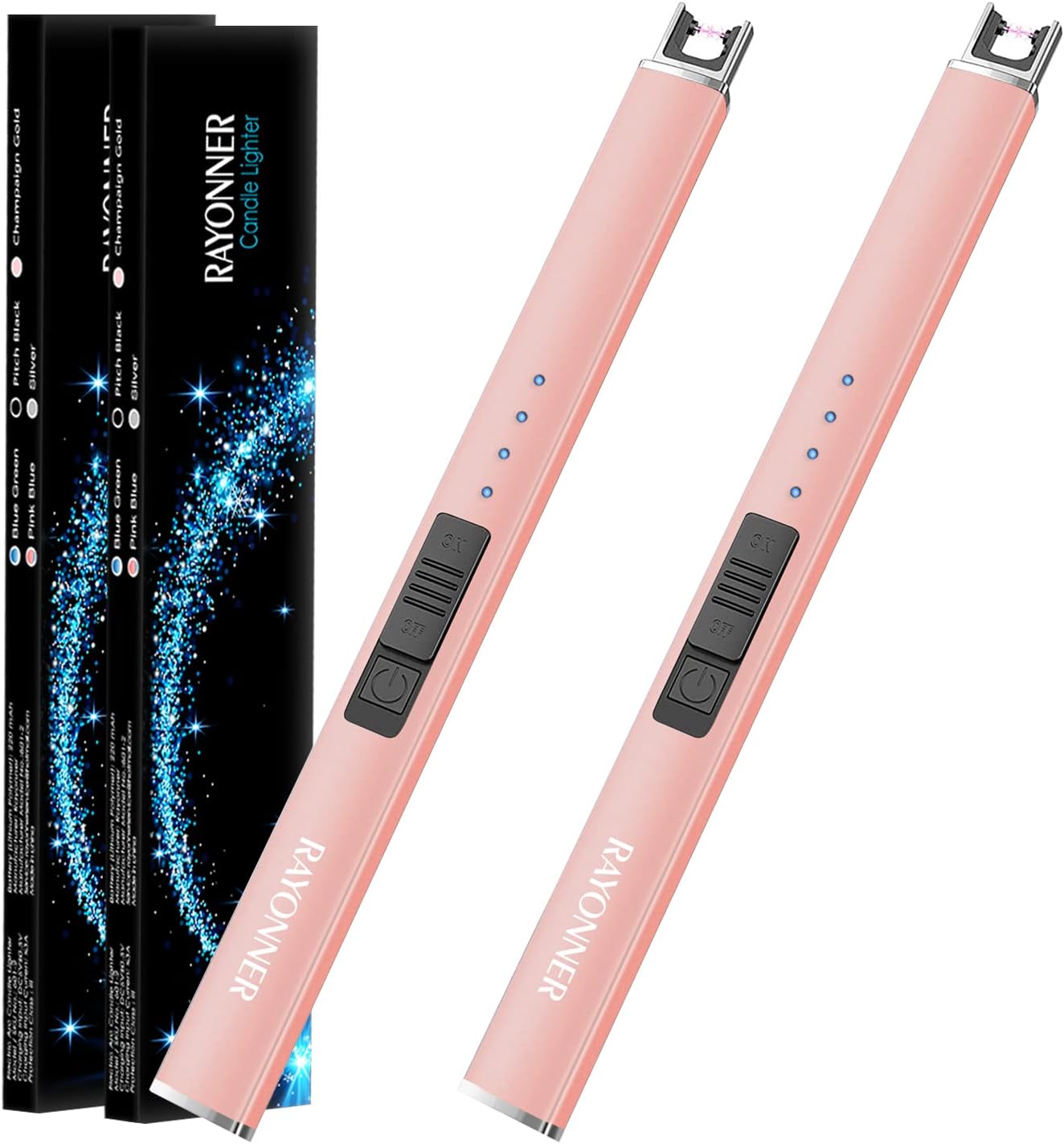 RAYONNER Lighter Electric Lighter Candle Lighter Rechargeable USB Lighter Arc Lighter (Rose Gold*2, 1Count（Pack of 2）)