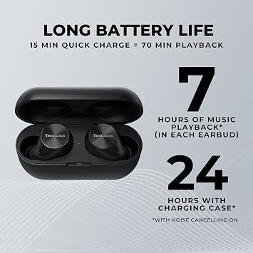 Technics HiFi True Wireless Multipoint Bluetooth Earbuds with Noise Cancelling, 3 Device Multipoint Connectivity, Wireless Charging, Impressive Call Quality, LDAC Compatible - EAH-AZ60M2-K (Black)