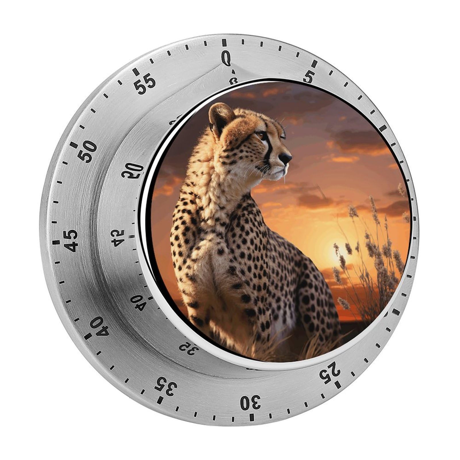 Cheetah Looking Out Over Savanna with Sunset Kitchen Timer Chef Cooking Timers Clock with Loud Alarm Exquisite Stainless Steel Mechanical Desk Timers Magnetic Backing 60 Minute Visual Timer for Work