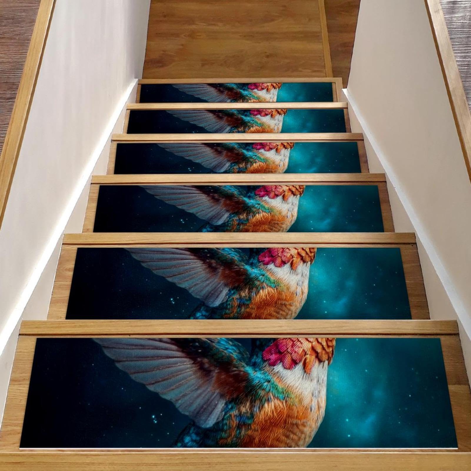 Tapis d'escalier antidérapant colibri galaxie pour marches en bois intérieures