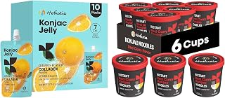 Hethstia Red Curry Konjac Noodle Cups & Orange Collagen Jelly Bundle – 6 Instant Low-Carb Shirataki Soup Cups with 10 Drinkable Jelly Snacks, Sugar-Free, Low-Calorie, Gluten-Free, Keto-Friendly Health